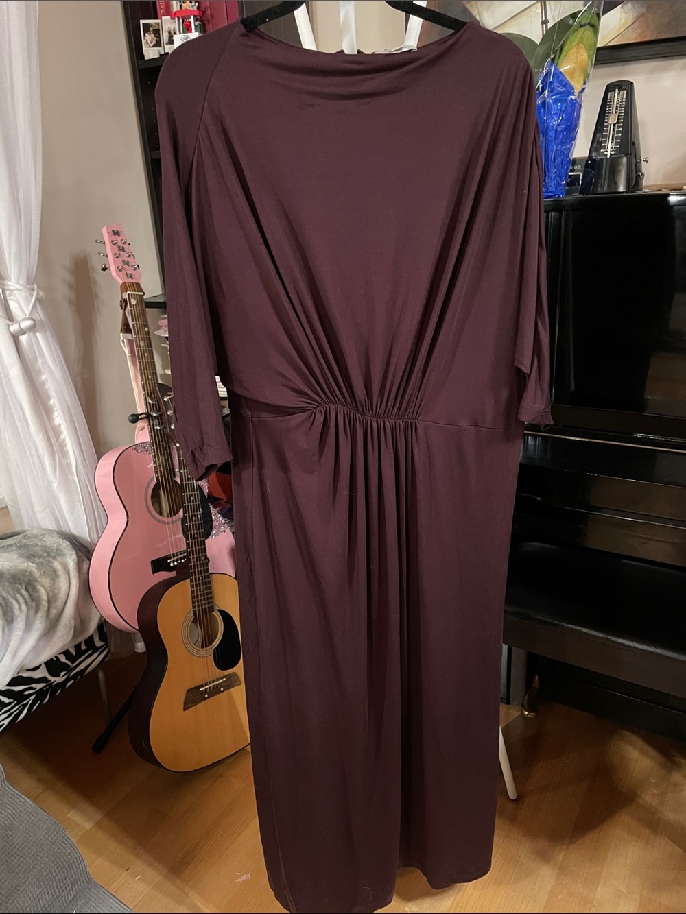 COS Deep Plum Maxi Dress with Gathered Waist